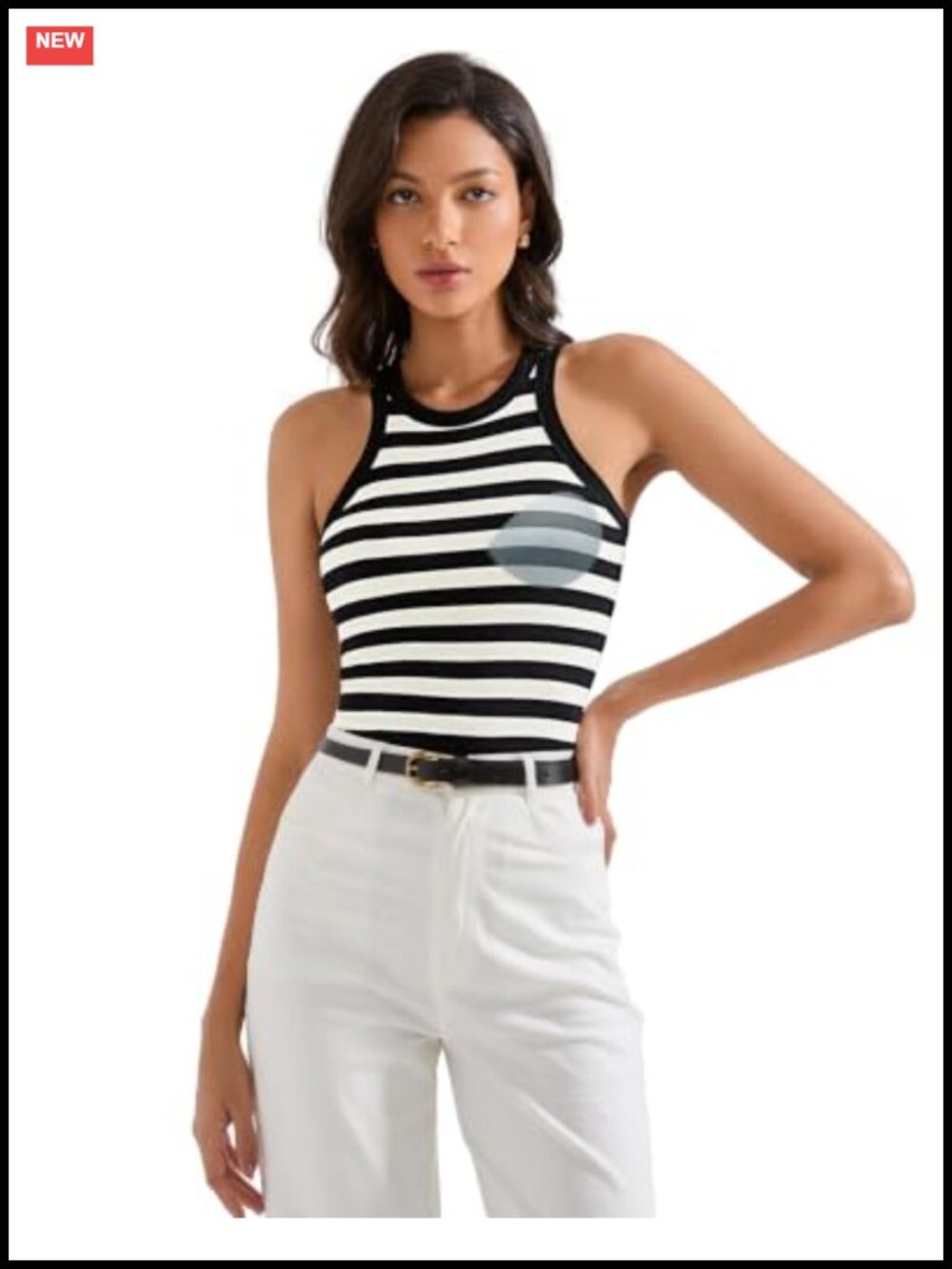 Padded Cotton Ribbed High Neck Tank Top Racerback Removable Pads